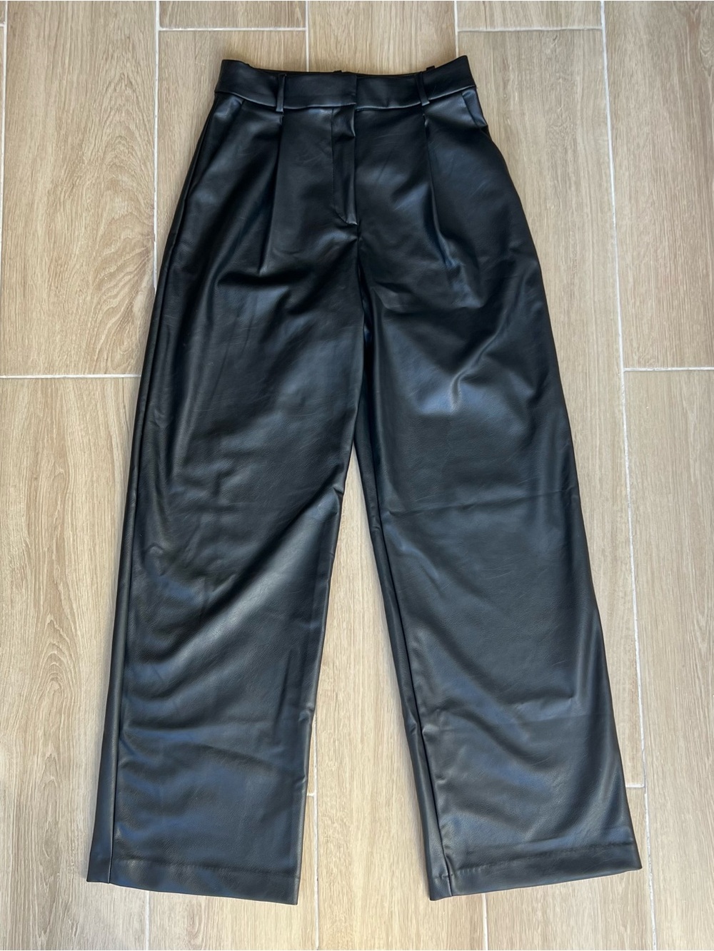 H&M Black Wide-Leg Faux Leather Trouser Pants